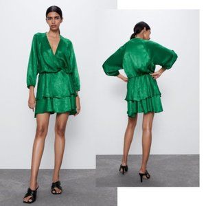 Zara Emerald Green Satin Mini Dress, Size S